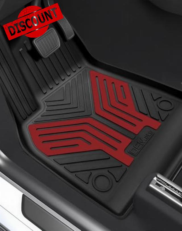Premium Color TPE Floor Mats 3-PCS Custom Fit for Tesla Model Y Juniper Accessories 2025 2026 | Racing Red Wing Design | Car Mat Full Set Front & Rear | All-Weather Protectio