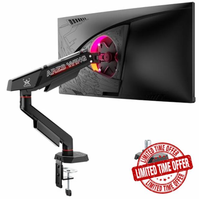 ARES WING Single Monitor Arm for 17-40 Inch Flat Curved Ultrawide Screens Up to 26.5lbs