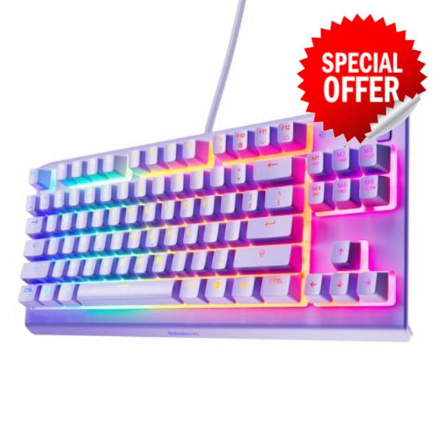 SteelSeries Apex 3 TKL Lavender RGB Gaming Keyboard — Tenkeyless Compact Form Factor — 8-Zone RGB Illumination — Water and Dust Resistant — Whisper-Quiet Gaming Switch (Renewed)