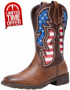 Jousen Cowboy Boots for Men Western Boot Side Zipper American Flag Retro Square Toe Mid-Calf Mens Boots