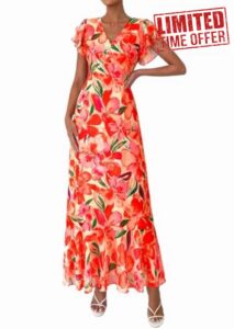 PRETTYGARDEN Wedding Guest Dresses for Women 2026 Spring Summer Short Sleeve Ruffle V Neck Floral Flowy Beach Maxi Long Dress