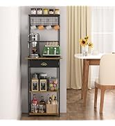 5 Tier Coffee Bar Station, Kitchen Stand with 4 S-Shaped Hooks, Farmhouse Corner Coffee Bar for S...