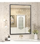 Luxulum 20" x 24" Matte Black Bathroom Mirror for Wall, Rectangular Beveled Vanity Mirror with Al...