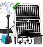 FEOXSHAL 15W Solar Fountain Pump, 190GPH Submersible Solar Powered Water Pump with Adjustable Flo...