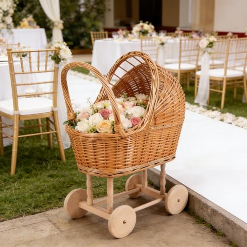 Vintage Rattan Baby Stroller Basket for Wedding Ceremony