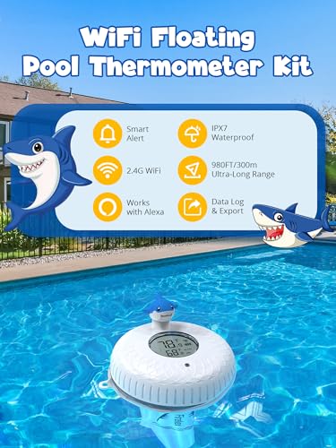 980ft Smart Remote App Monitor | Digital -40~158℉ Water Temperature IPX7 | Funny Shark for Swimming Pool