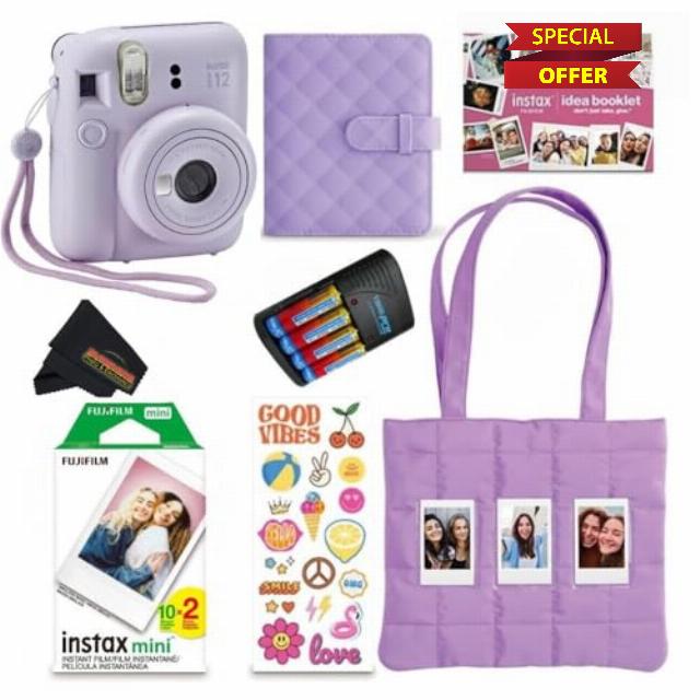 FUJIFILM INSTAX Mini 12 Holiday Bundle 2025 | with Extra Instax Mini Film + 4 Pk AA Batteries & Sunshine Photo Microfiber Cleaning Cloth (10 Items) (20 Sheets