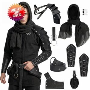 8pcs Renaissance Medieval Costume Accessories Men - Viking Knight Assassin Leather Armor & Shoulder Cape Bracers Belt Se