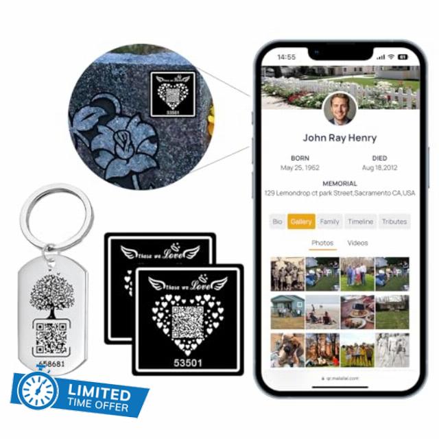 QR Code Memorial Plaque for Cemetery Headstone Grave Marker with qr Keychain