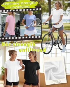 Quick Dry Raglan Athletic Tops Short Sleeve Loose Fit Yoga Tee Curved Hem Side Spli