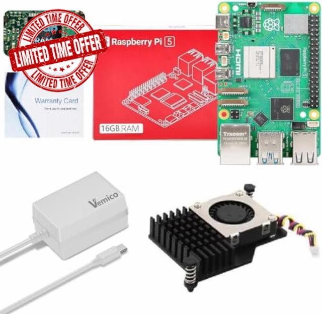 Vemico Raspberry Pi 5 16GB Starter Kit with Pi 5 16GB Single Board
