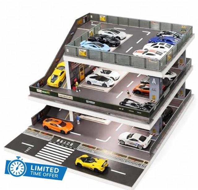 Display Case for Hot Wheels: Toy Car Garage Diorama with LED Lights