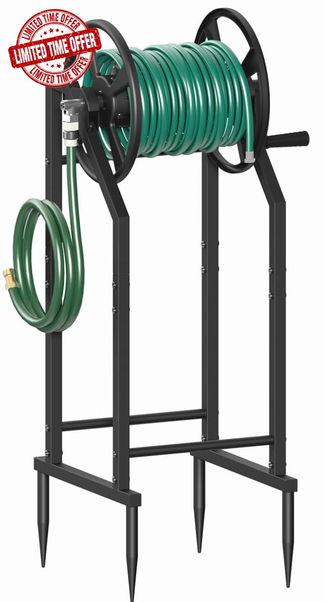 4-Spike Garden Hose Reel with 3.9ft Leader Hose & Stainless Fitting