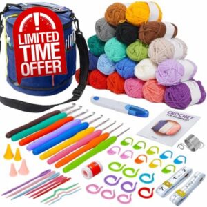 Biryle Crochet Kit for Beginners Adults and Kids – 69-PCS Crochet Set with 20 Acrylic Yarn Skeins & 9 Ergonomic Hooks (2mm–6mm) – Complete Starter Kit for Amigurumi & DIY Crafts