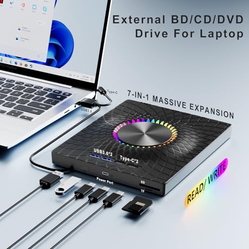 7-in-1 Bluray/DVD/CD Burner with Write RGB Ambient Light