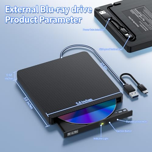 USB 3.0 & Type-C BD/DVD/CD Burner – Portable Blu-ray Player with 3D Playback