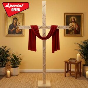 Novabright 75 Inch Extra Large Wood Cross Wooden Standing Easter Tree Christian Wall Cross for Easter Church Wedding Outdoor Party Deco