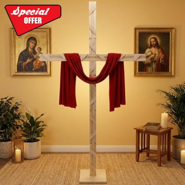 Novabright 75 Inch Extra Large Wood Cross Wooden Standing Easter Tree Christian Wall Cross for Easter Church Wedding Outdoor Party Deco