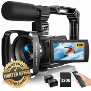 8K Video Camera Camcorder 2025 Latest 88MP Ultra HD Video Cameras Wifi Vlogging Camera for YouTube 18X Digital Video Cameras with 32G Card Microphone 6-Axis Anti-Shake IR Night Vision Video Recorde