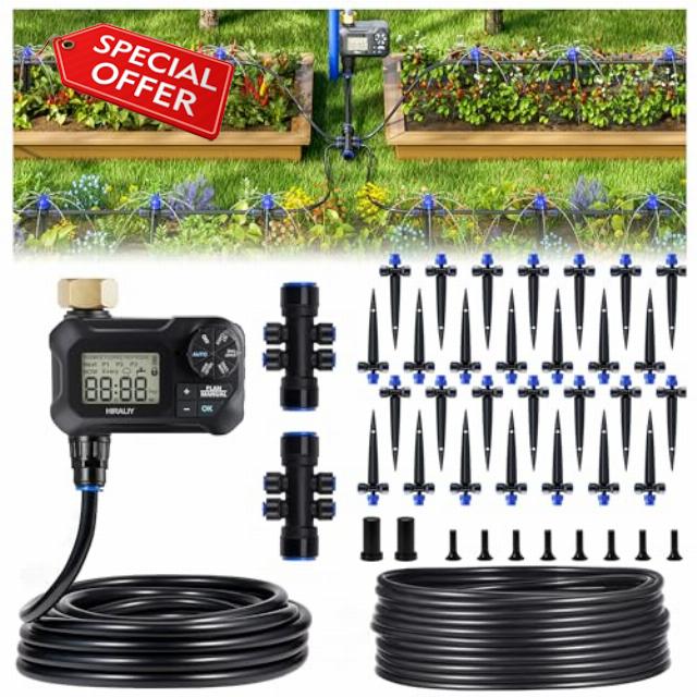 HIRALIY 100FT Automatic Drip Irrigation Kits with Garden Timer