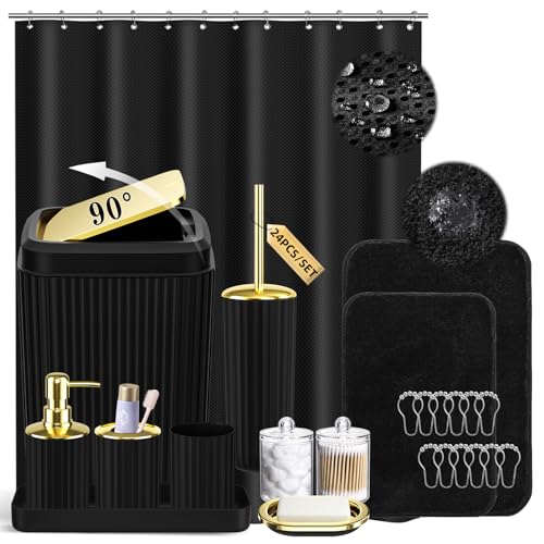 Bathroom Sets with Extra Soft and Absorbent Bath Rugs Shower Curtain Black Bathroom Sets for Bath