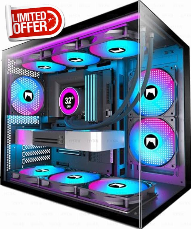 H3 HYXN ATX PC Case - Pre-Installed with 3 ARGB Fans - Compact Dual Cavity Mid-Tower PC Gaming Case - with Type-C 3.2-360mm Radiator Support
