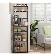 DAOUTIME Garage Tool Organizer with 2-tier Wooden Shelves, Yard Tool Organizer for Garage with 6 ...