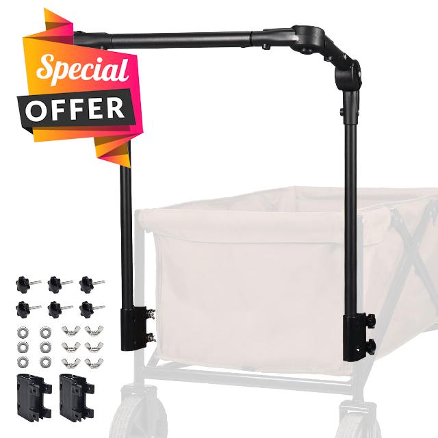 Adjustable Wagon Push Handle Attachment - Foldable Universal Push Pull Handle for Round/Square Frame Camping Wagons