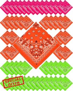 12-90 Pcs Neon Paisley Bandana Unisex Cowboy Bandanas 22 Inch Novelty Handkerchiefs for Western Party Costume