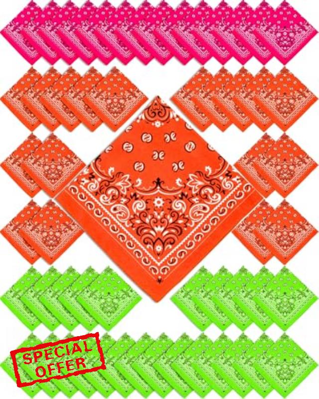 12-90 Pcs Neon Paisley Bandana Unisex Cowboy Bandanas 22 Inch Novelty Handkerchiefs for Western Party Costume