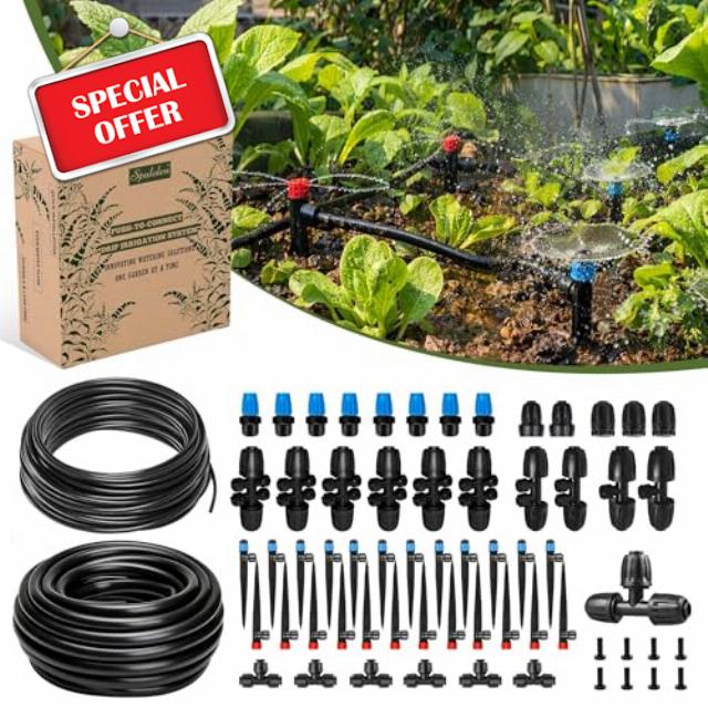Drip Irrigation System Push-to-Connect Garden Watering System Kit for Raised Beds