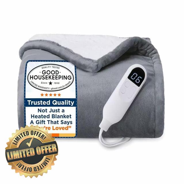 Consumable Corner - Electric Heated Throw Blanket - Soft Flannel & Cozy Sherpa Material - 6 Customizable Heat Levels - Auto-Off 2-8 Hour Timer - Premium Quality - Gray - 50" x 60" - 1 Blanke