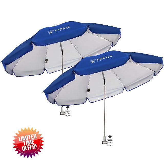 AMMSUN Chair Umbrella with Universal Clamp Adjustable 47 inches and 360° Swivel & UPF 50+ Protection Portable Sun Umbrella