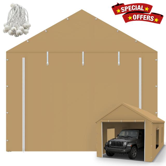 10x20FT Carport Canopy Front/Back Panel Entrance Door Tarp with Zippers