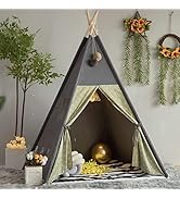 TreeBud Teepee Tent with Padded Mat Bunting Banner Fairy Lights - Print Gingham Kids Play Tent wi...