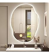 Luxulum Irregular Backlit Led Bathroom Mirror for Wall 22"x30", Asymmetrical Lighted Vanity Mirro...