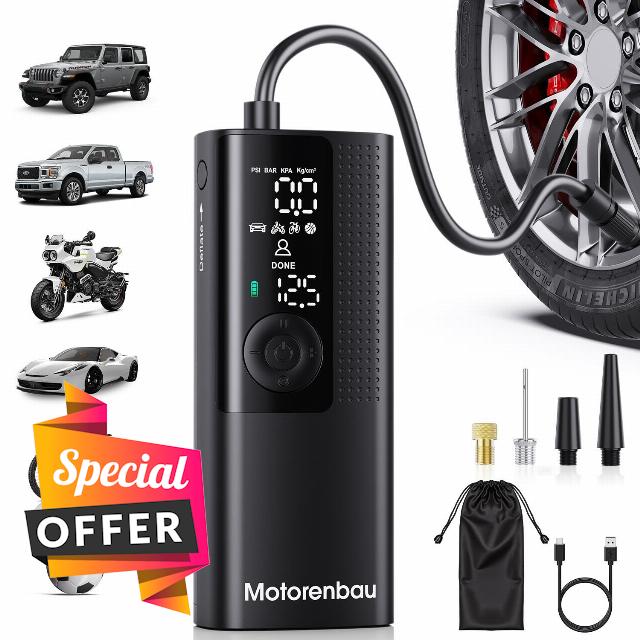 Tire Inflator Portable Air Compressor - Portable Cordless Mini Air Pump with Digital Pressure Gauge
