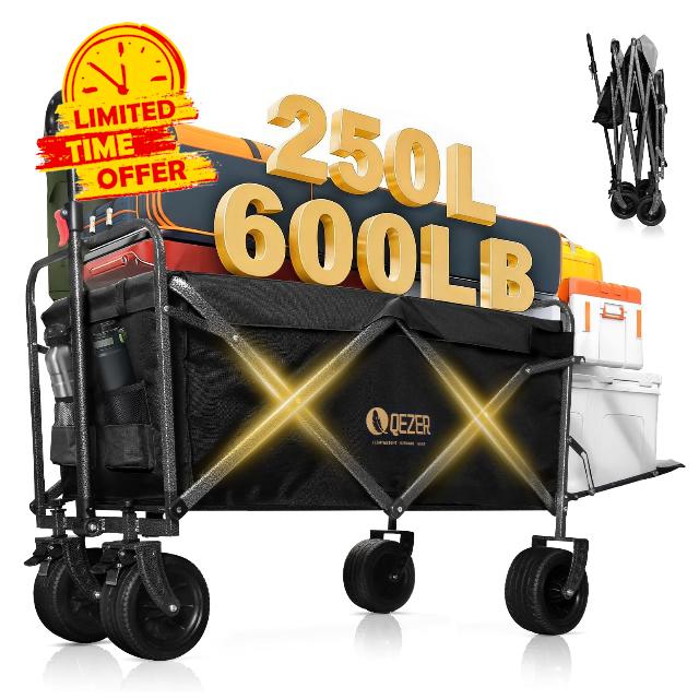 56" Large Collapsible Folding Wagon with Tailgate and Brake