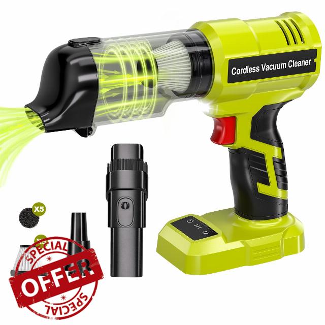 Cordless Handheld Vacuum Cleaner for Ryobi 18V Battery: 3-Speed Modes Portable Vacuum with 20kPa 105AW Powerful Suction for Car