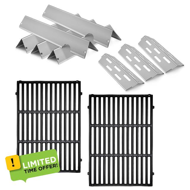 66095 Cast Iron Grate with Stainless Steel 66032 66795 Flavorizer Bars for Weber Genesis 2 Grill Parts.Replacement for Weber Genesis II 300 Series ii E-310 S-310 E-315 S-315 E-335 SE-335