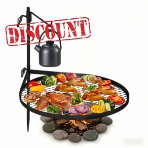 24 inch Campfire Grill Grate-Portable Round Fire Pit Grill Grate-Easy Setup & Adjustable Height Fire Pit Cooking Grate-Camp Fire Cooking Equipment For Outdoor Camping