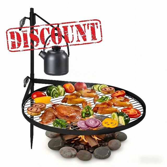 24 inch Campfire Grill Grate-Portable Round Fire Pit Grill Grate-Easy Setup & Adjustable Height Fire Pit Cooking Grate-Camp Fire Cooking Equipment For Outdoor Camping