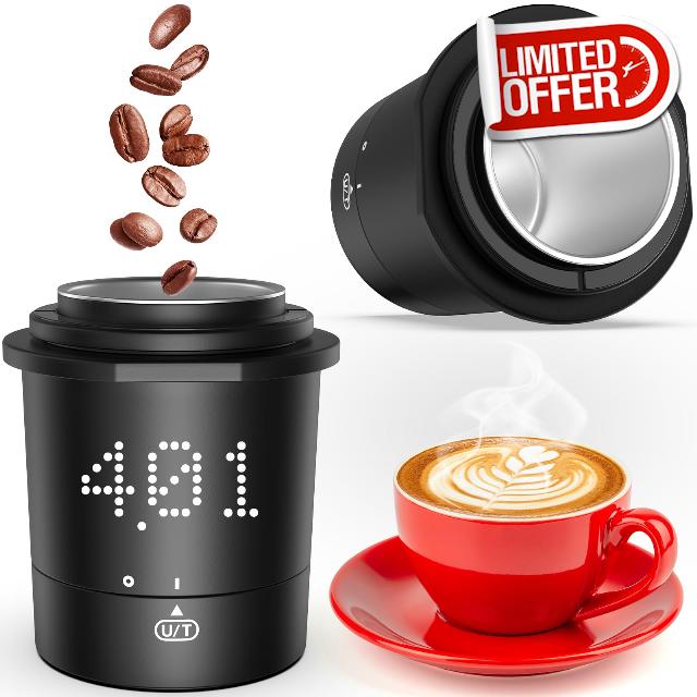 Mik-Nana Dosing Cup Scale with LED Display - Sleek Precision Digital Espresso Coffee Grounds Scale | Must-Have Home Barista Brewing Accessory & Ideal Gift for Coffee Lovers (Black)