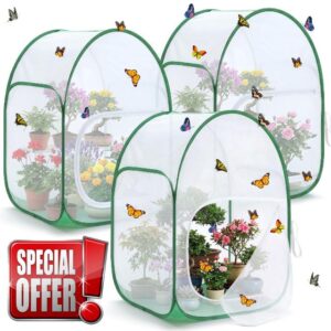 3 Pack 36" Large Monarch Butterfly Habitat Giant Collapsible Insect and Butterfly Mesh Habitat Cage Pop-up Caterpillar Growing Mesh Cage Terrarium