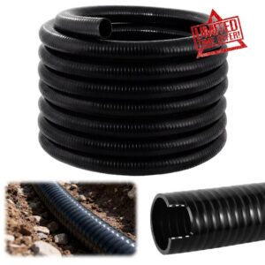 1 Inch Flexible PVC Pipe 50 ft Heavy Duty Irrigation Tubing black for Koi Ponds Water Gardens Pools Schedule 40 Reinforced Vinyl UV Crush Resista