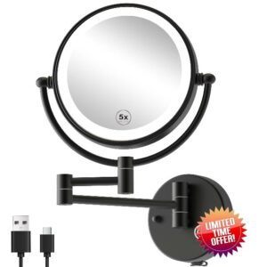 Upgraded Rechargeable Brass Wall Mounted Makeup Mirror with Light 1X/5X Magnifying