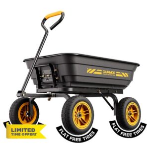 10-in NO-FLAT TIRES 600lb Heavy-Duty Garden Dump Cart 4 Cu.Ft. Utility Wagon with Quick-Release Dumping & Prime Grade 100% Virgin Polypropylene - Not Recycled Material for Landscaping Gardening