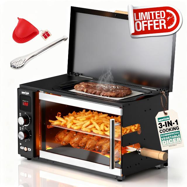 WantJoin Electric Rotisserie Oven - 37QT 3-in-1 Rotisserie Grill Oven