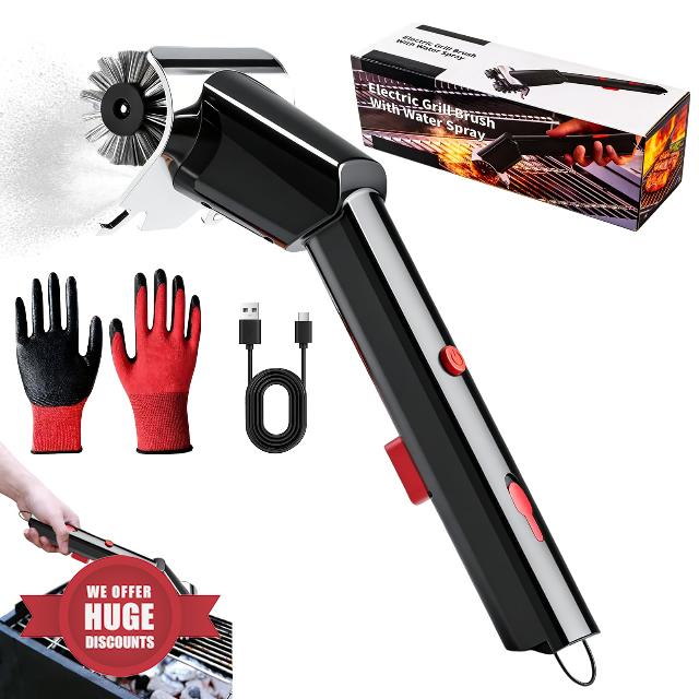 Electric Grill Brush with Water Spray & LED Light