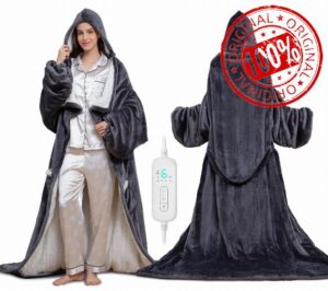Wearable Heated Blanket with Heated Foot Pocket